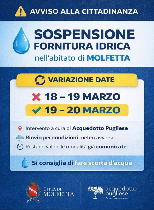 Intervento AQP rinviato di un giorno: sospensione erogazione acqua tra il 19 e il 20 marzo
